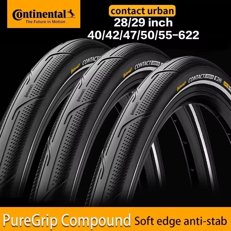 Pneus de vélo Continental Contact Urban 28/29 pouces à talon de fil métallique 40/42/47/50/55-622 180 TPI pour VTT et vélos électriques avec bandes réfléchissantes