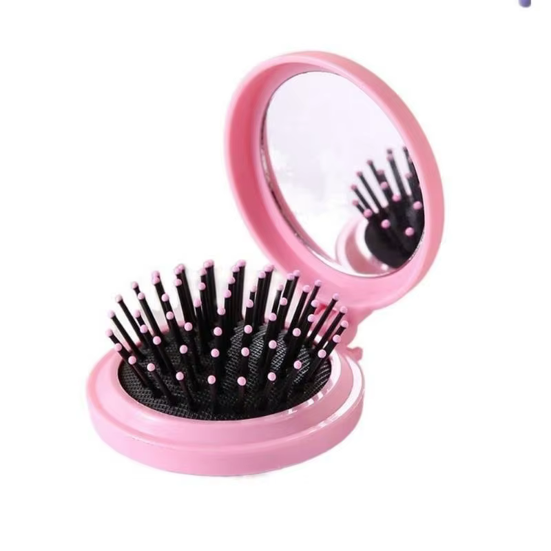 Mini brosse à cheveux ronde pliable pour femmes et filles, brosses de voyage pour cheveux, peigne de poche, brosse à cheveux avec miroir.