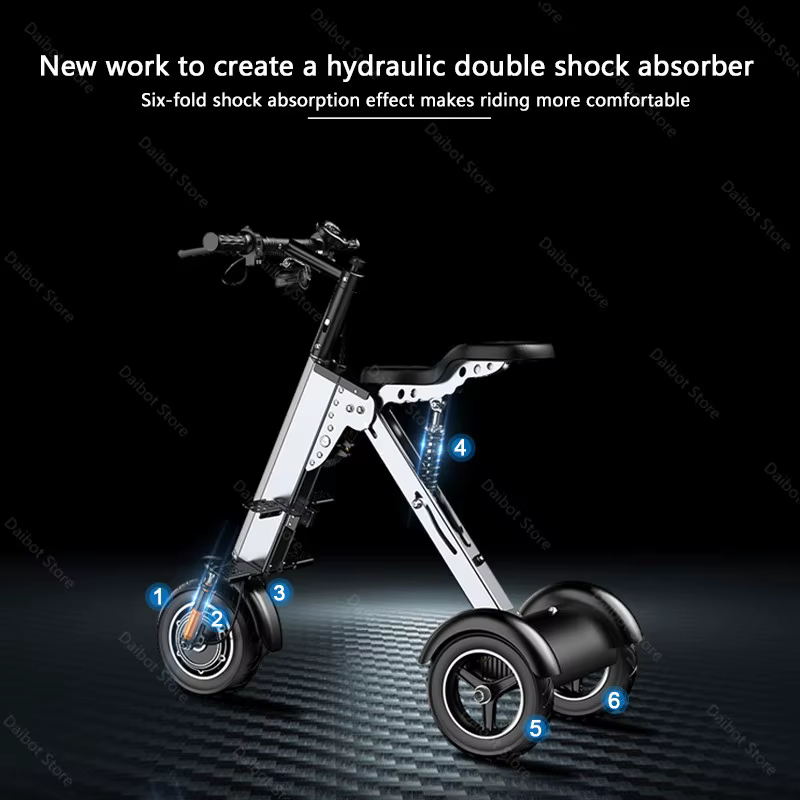 Nouveau Scooter électrique adulte pliant à 3 roues avec siège 36V 350W Tricycle