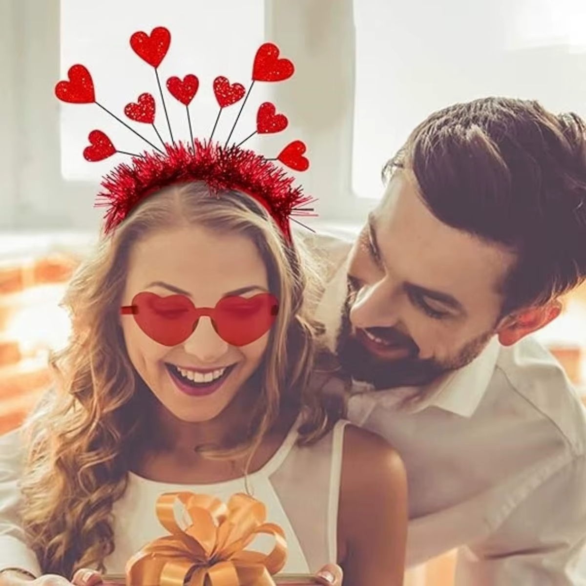 Ensemble de costumes bandeau et lunettes de soleil en forme de cœur pour la saint-valentin, bandeau rouge mignon, accessoires pour cheveux de mariage et de vacances