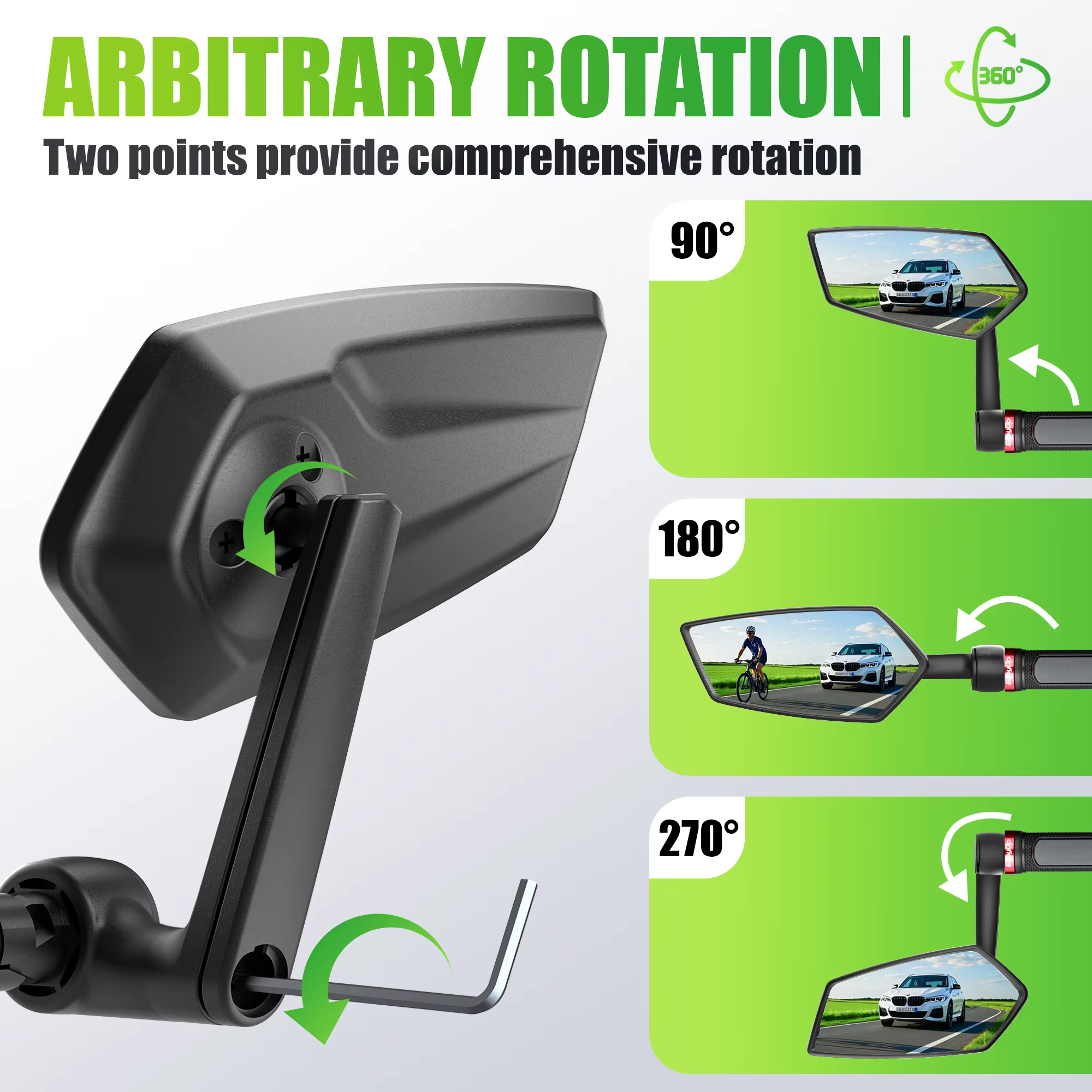 Rétroviseur de vélo RBRL HD grand angle pour extrémité de guidon