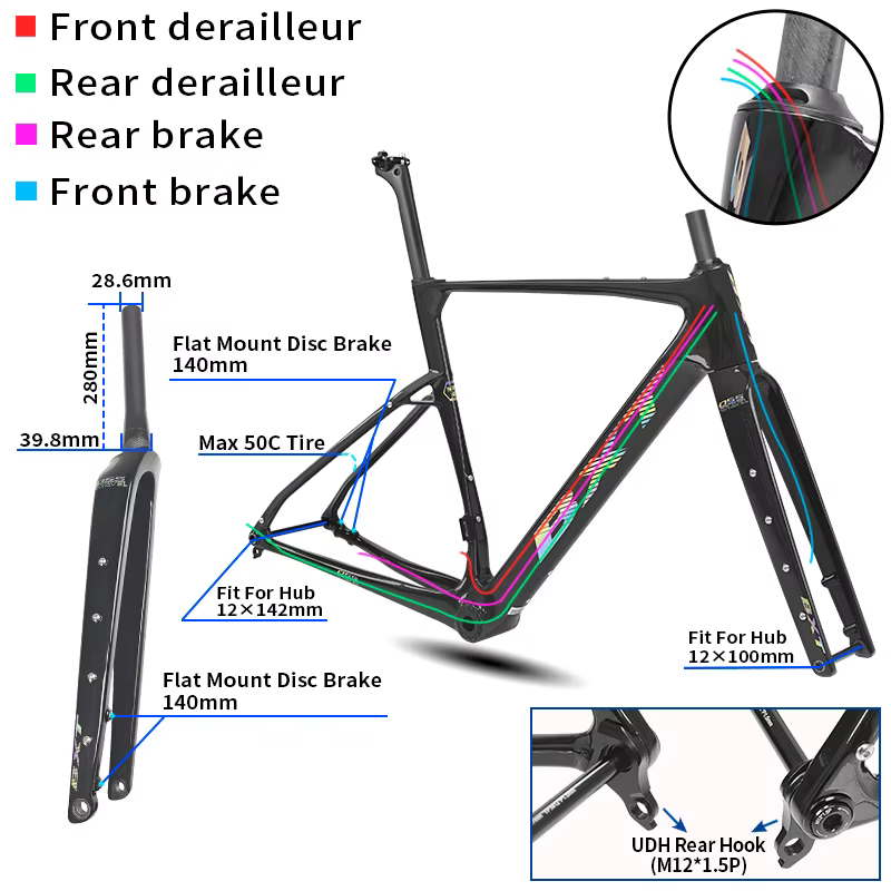 Cadre de vélo de gravier en fibre de carbone BXT T1000