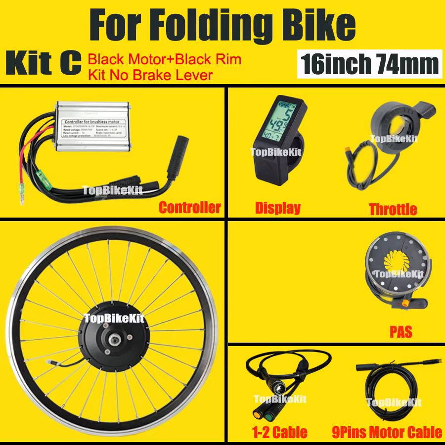 Moteur de moyeu avant 74 mm TBK-74AD 36V/48V 250W à 28 trous pour vélo électrique pliant 16 pouces