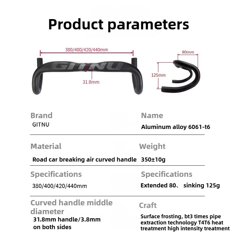 Guidon de vélo de route en alliage d'aluminium