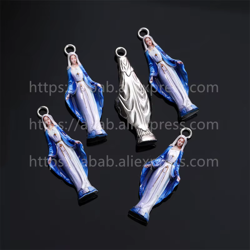 1 pièce / Nouvel accessoire religieux catholique, robe bleue avec décoration Vierge Marie, pendentif motif croix Saint Benoît, collier pendentif