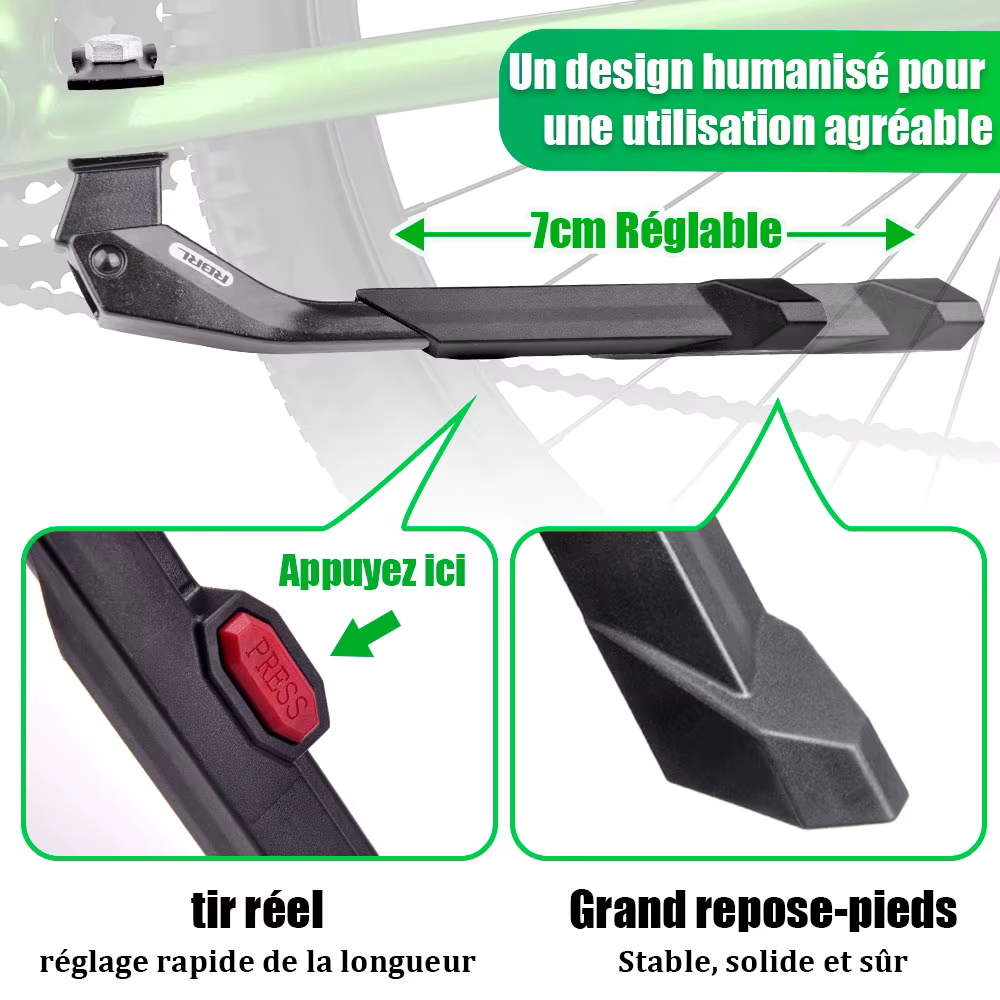 Béquille centrale de vélo réglable en aluminium