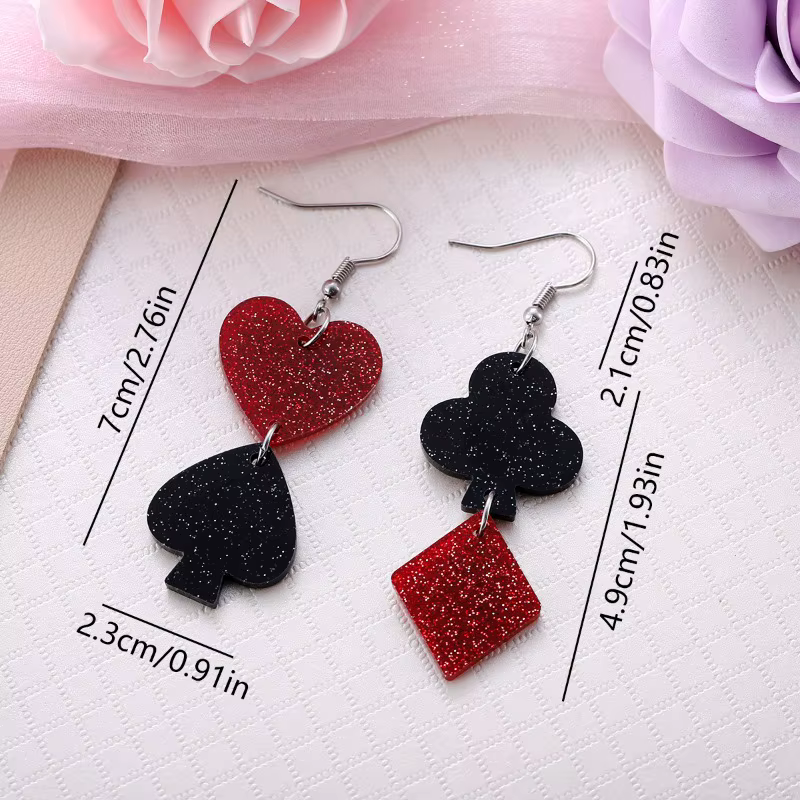 Nouvelle mode belle carte de jeu de saint valentin couleur amour paillettes acrylique pendentif Blingling boucles d'oreilles bijoux accessoire cadeau