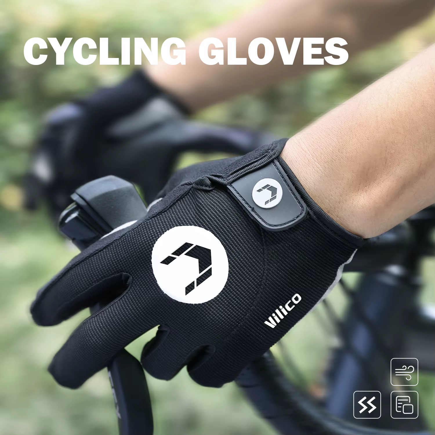 Gants de vélo VILICO à doigts entiers, respirants, antidérapants, rembourrés en SBR, antichocs, pour le VTT/le cyclisme sur route