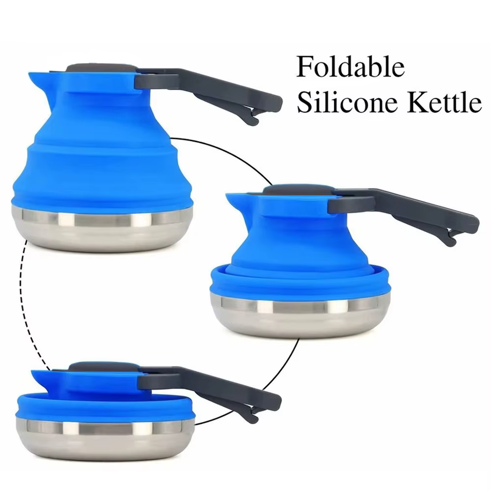 Bouilloire pliante en Silicone facile à transporter, cuisinière à gaz à fond en acier, chauffage de l'eau, marmite de cuisson, 1,5 l