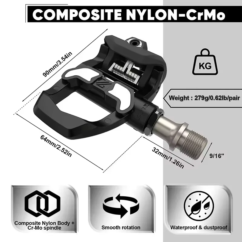 Pédales de vélo de route BUCKLOS en carbone/nylon