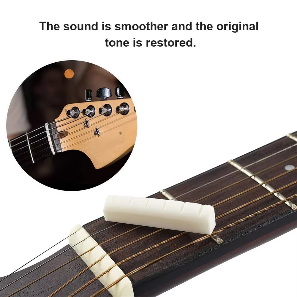 1 ensemble d'instruments à cordes, pièces de guitare à 6 cordes, accessoires de guitare, selle et chevalet de guitare acoustique en os, chevalet de guitare
