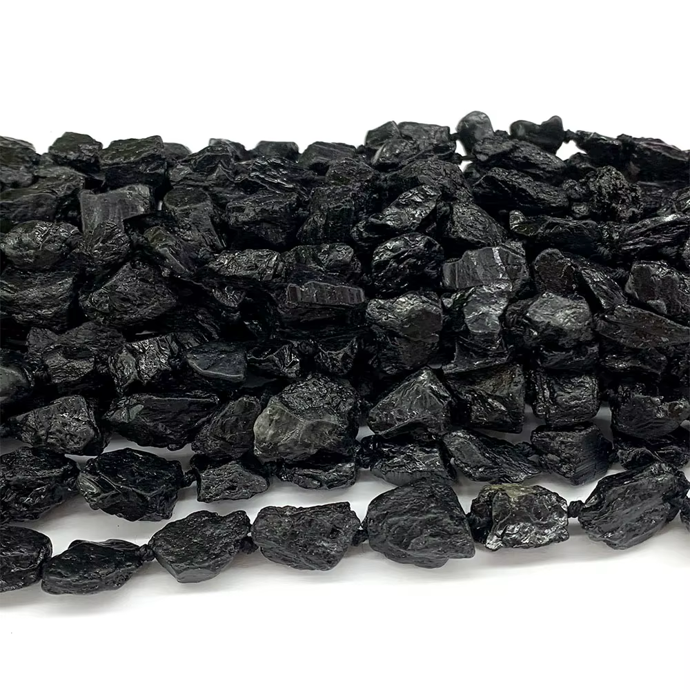 Veemake – pépite de Tourmaline noire minérale brute naturelle, forme libre, perles à facettes amples, rugueuses et mates, 08348