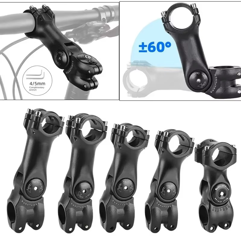 Tige de guidon de vélo réglable en alliage d'aluminium, angle variable de 60 degrés, adaptateur de fourche avant pour vélo de route