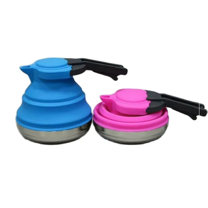 Bouilloire portative extérieure en Silicone, bouilloire pliable en Silicone, fond en acier de 1,2 l