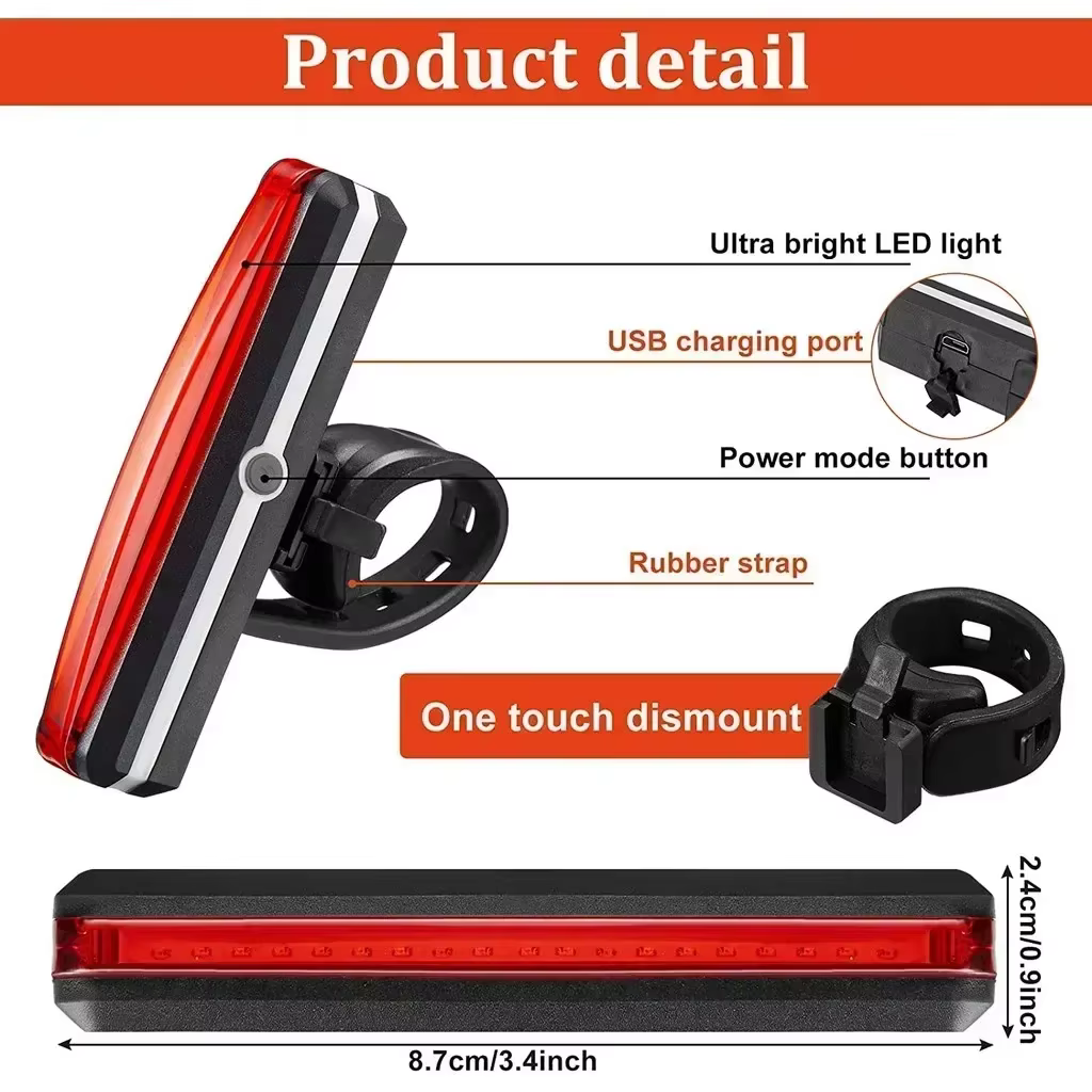 Feu arrière de vélo à reflets COB LED