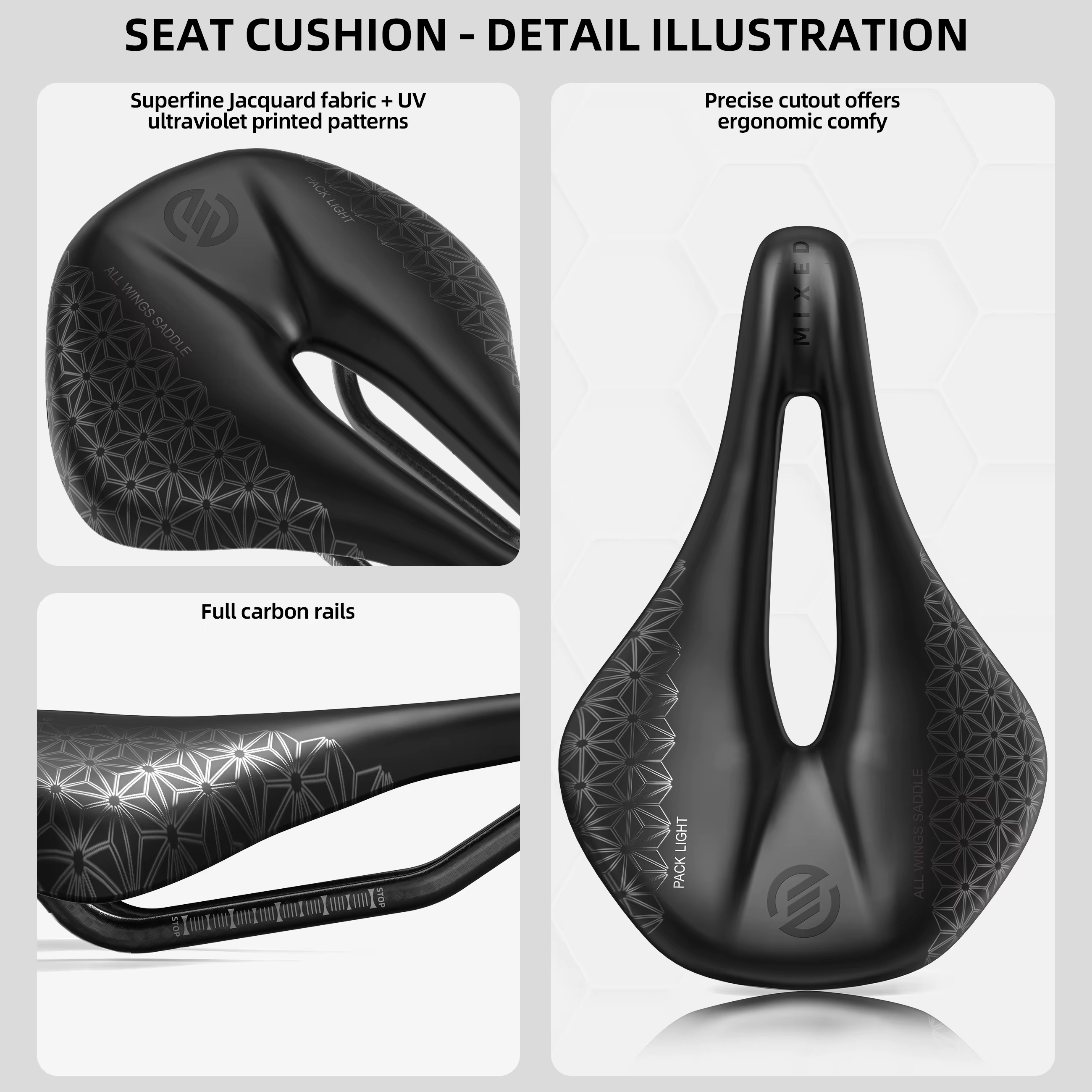 Selles de vélo en carbone 6D mixtes 155 mm pour route et VTT – Pack de sièges légers et confortables pour vélos de course