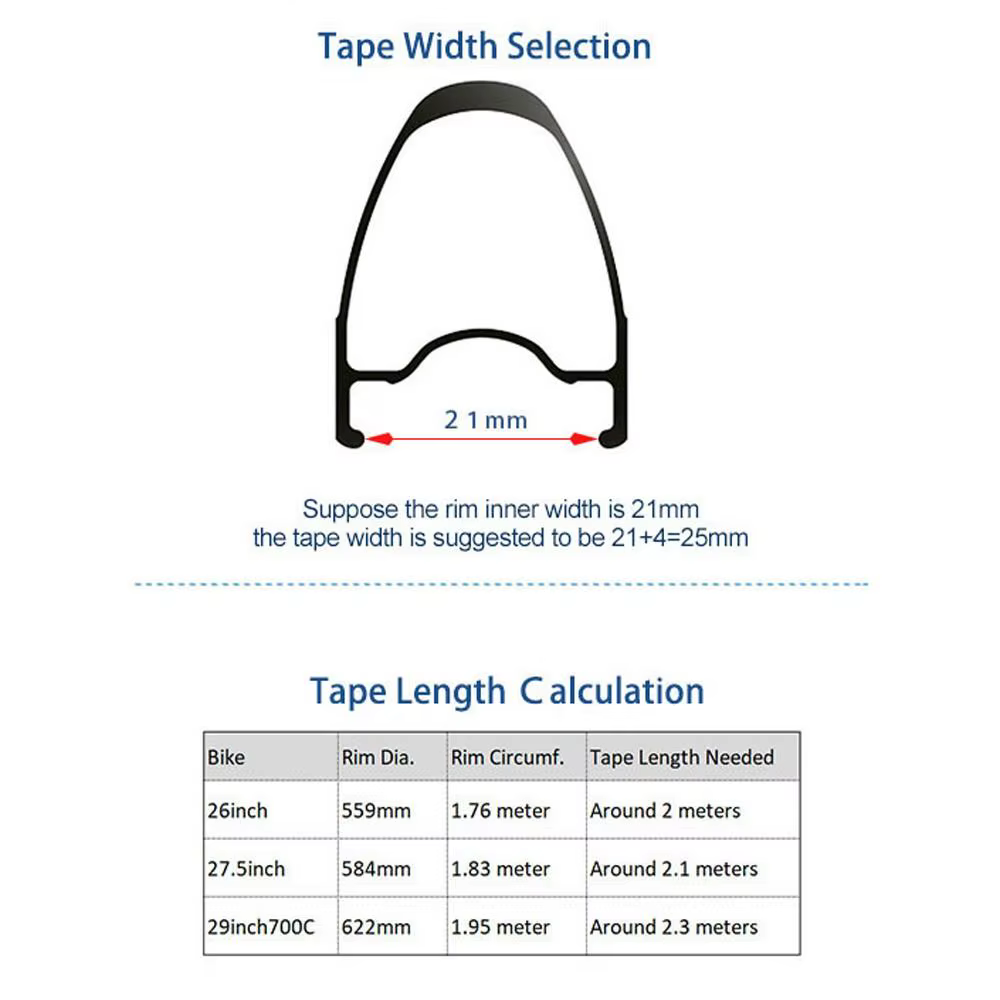 Bandes de jante de vélo de 10 mètres 19/21/23/25/27/29/32/34 mm