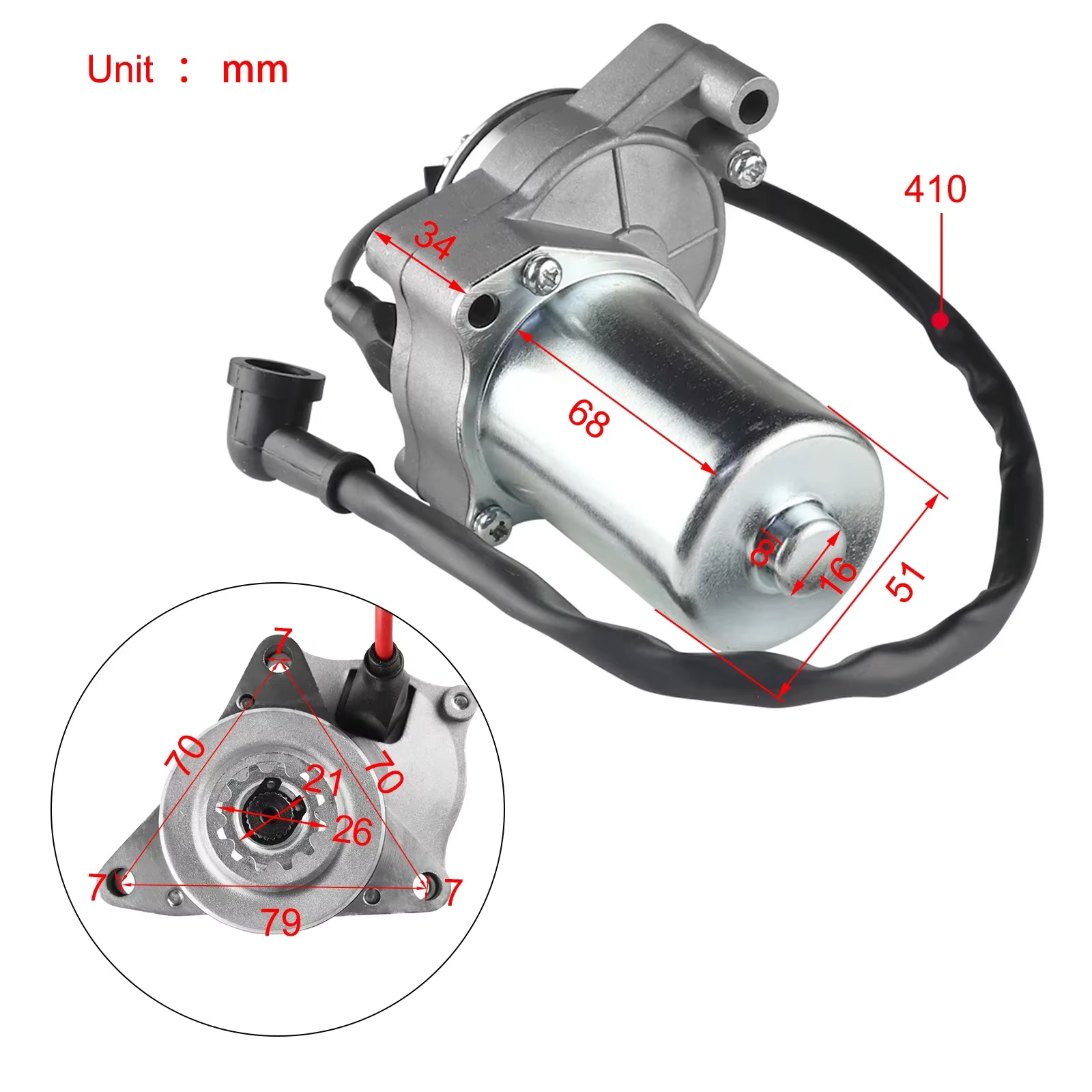 Démarreur électrique 3 boulons pour 4 temps 50cc 70cc 90cc 100cc 110cc 125cc moteur 4 roues ATV Quad Dirt Bike Go Kart Taotao