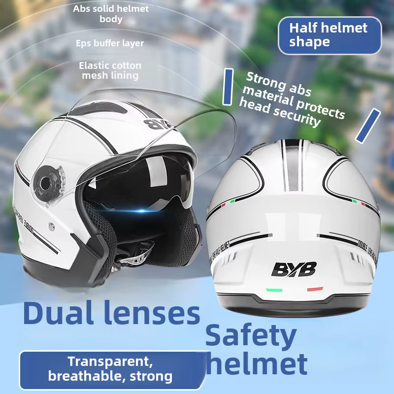Casque de moto électrique quatre saisons à double visière anti-buée