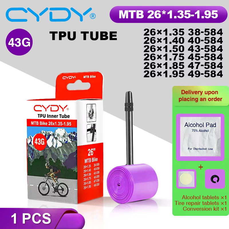 43g CYDY TPU Tube vtt 26 27.5 caméra intérieure de vélo 26/27.5x1.35 1.4 1.5 1.75 1.85 1.95 pouces pneu