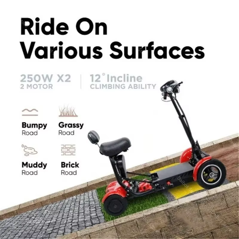 Scooters de mobilité à 4 roues pour Seniros pliant 36V 500W Scooter électrique à double moteur pour Aldutos avec sièges d'enfant à trois vitesses
