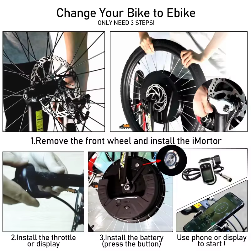 Kit de conversion de vélo électrique tout-en-un facile à installer IMOTOR 3.0 36V 350W avec moteur avant sans fil pour VTT