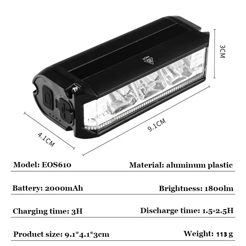 1800LM 3 Led vtt vélo lumières 2000MAH Rechargeable