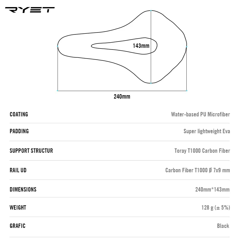 RYET Carbone Selle De Vélo Ultra Léger En Cuir