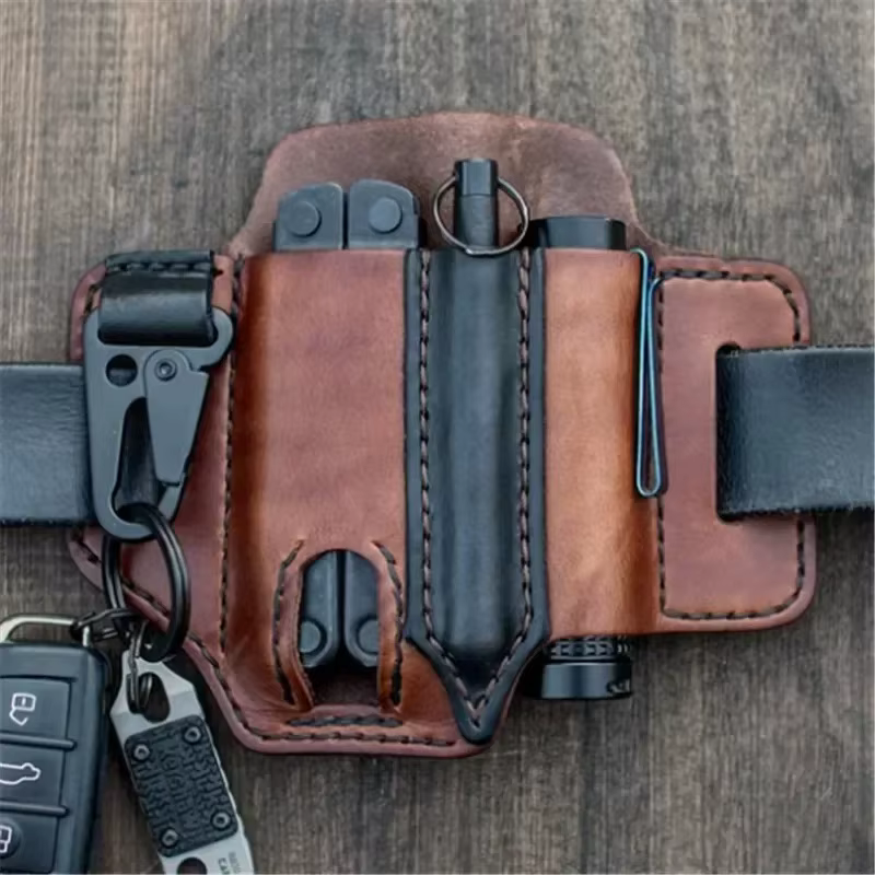 Gaine en cuir pour fourreau multi-outils Leatherman, organisateur de poche EDC avec porte-clés pour ceinture et lampe de poche, outil de Camping en plein air