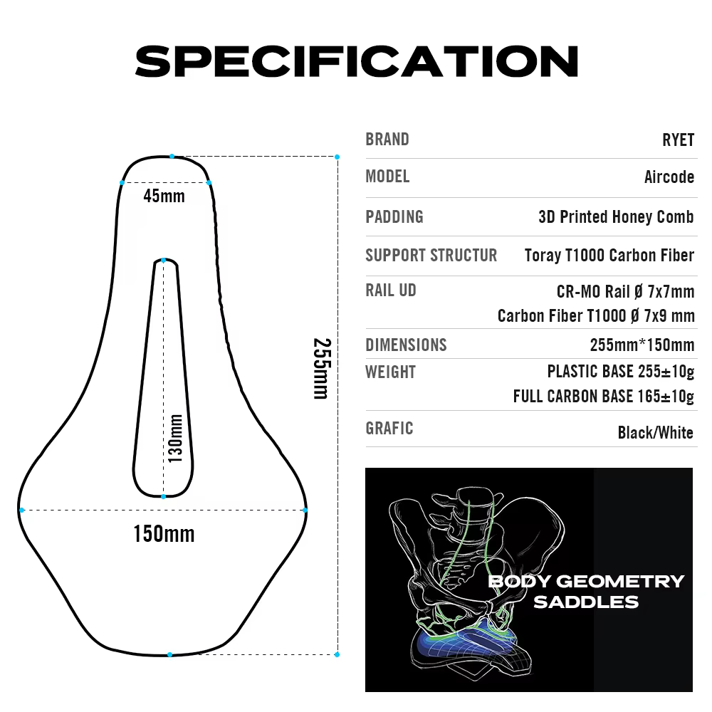 RYET 3D imprimé selle de vélo ultraléger en Fiber de carbone creux confortable respirant vtt gravier