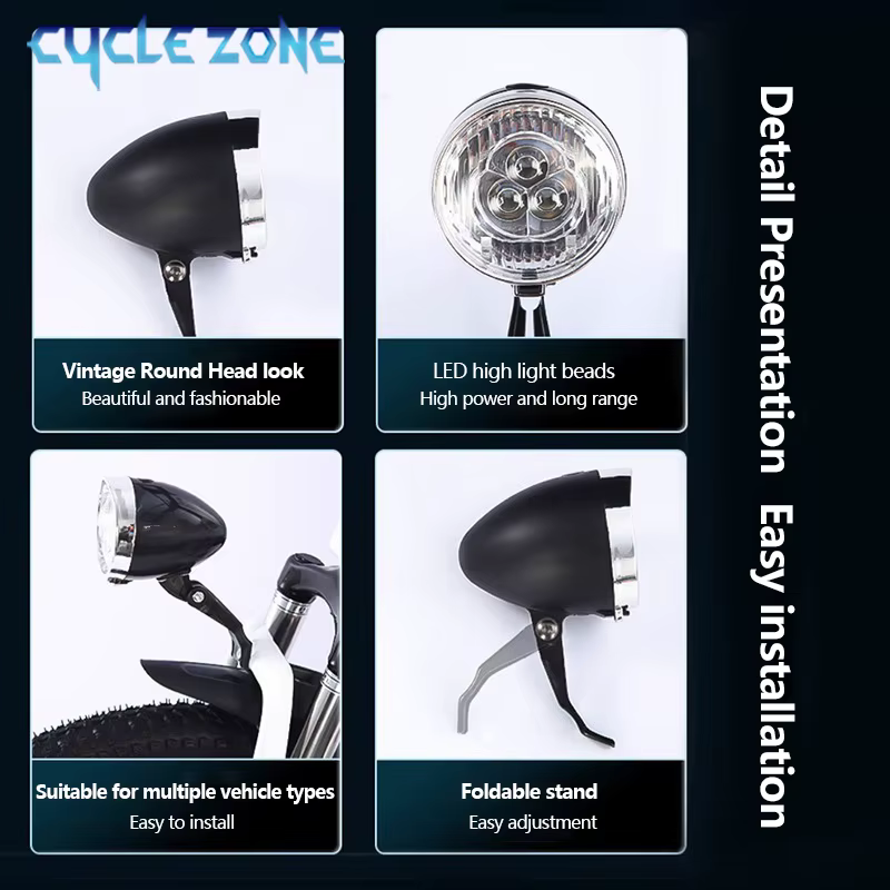 Feu avant de vélo Vintage à 3 LED