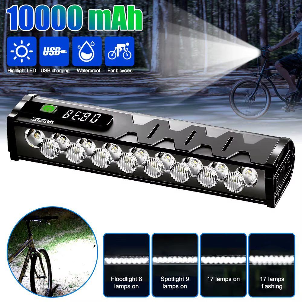 Lumière de vélo avant 8/17LED 25500 lumens