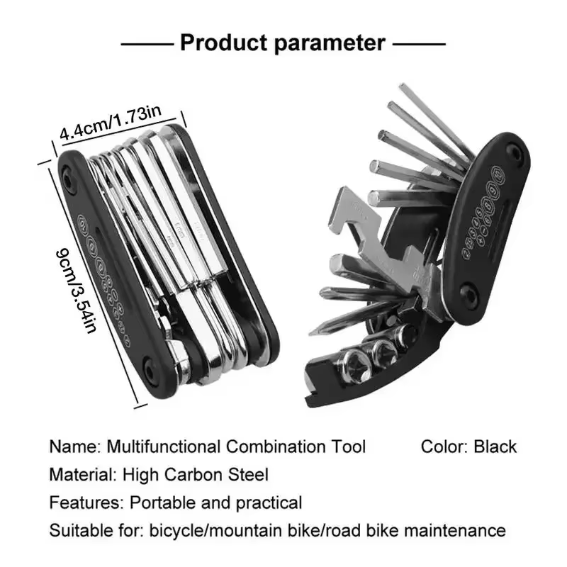Outil multifonctionnel de cyclisme durable 16-en-1 - Kit de réparation de vélo ergonomique pour vélos de route/vTT
