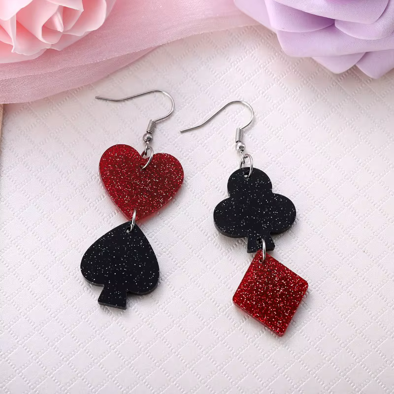 Nouvelle mode belle carte de jeu de saint valentin couleur amour paillettes acrylique pendentif Blingling boucles d'oreilles bijoux accessoire cadeau