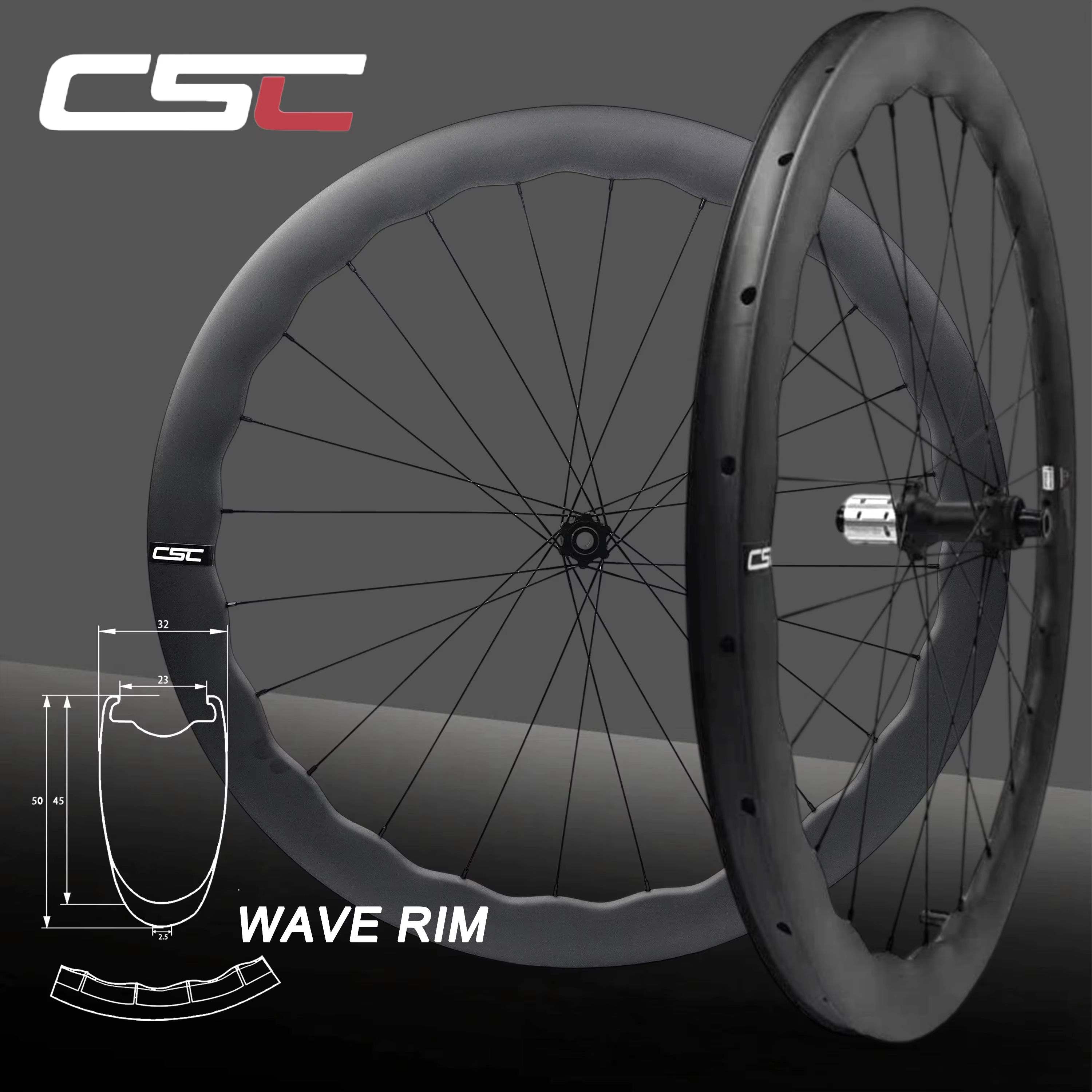 Jeu de roues de vélo de route en carbone CSC Wave Disc 1350g 700C