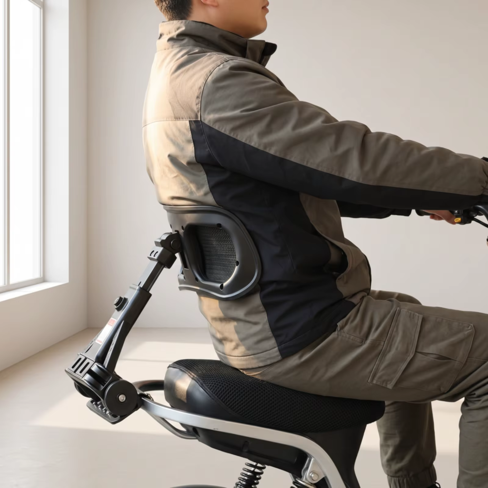 Soutien dorsal réglable pour trottinette avec fixation par pince