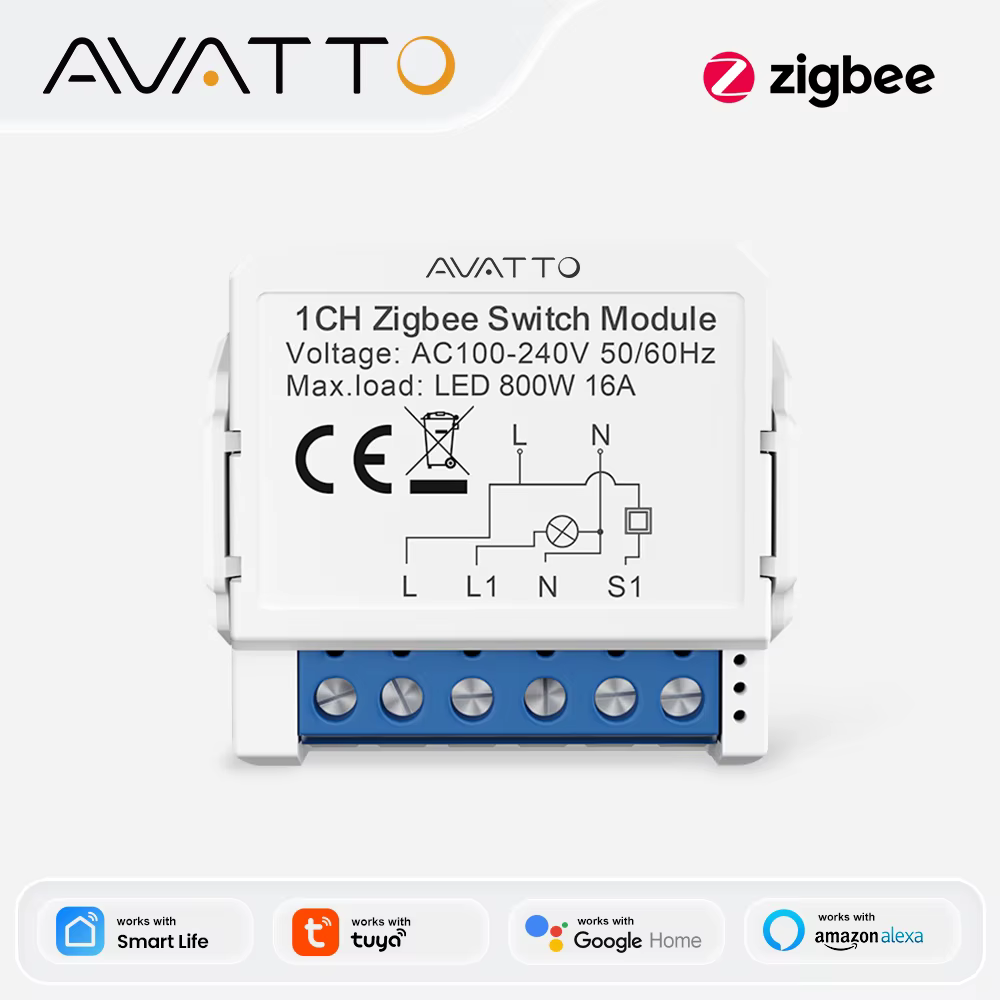 AVATTO ZigBee Tuya 1/2/3/4 Gang Mini commutateur intelligent bricolage commutateurs de lumière Module contrôle bidirectionnel fonctionne avec Alexa Alice Google Home