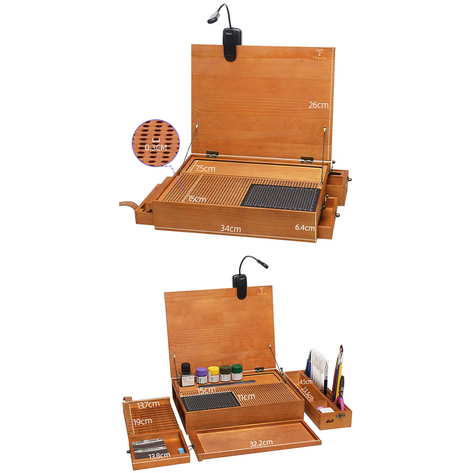 Table de travail de loisirs pour la construction de modèles, organisateur portable avec tapis de découpe, établi avec lumière pour le polissage, la coloration, la fabrication de modèles