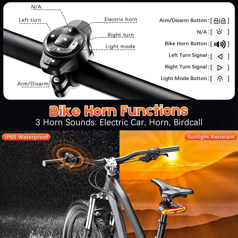 Feu arrière de vélo intelligent avec clignotant et feu stop