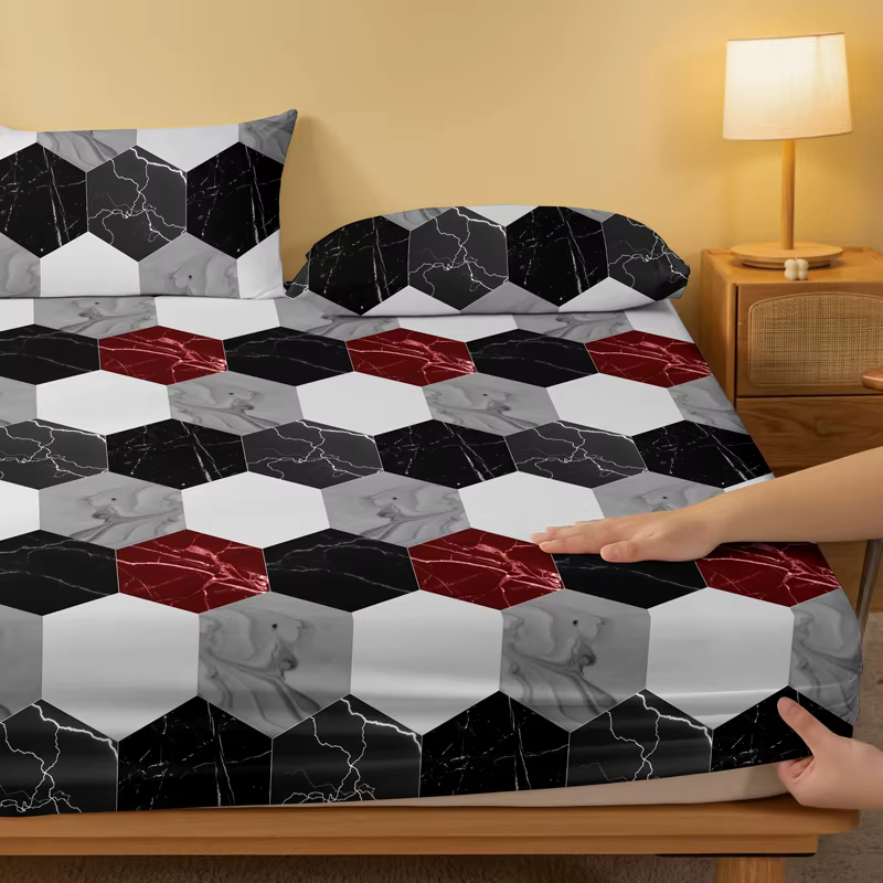 1 drap-housse mat imprimé géométrique moderne Simple, housse de lit imprimée pour chambre à coucher, literie (hors taies d'oreiller)