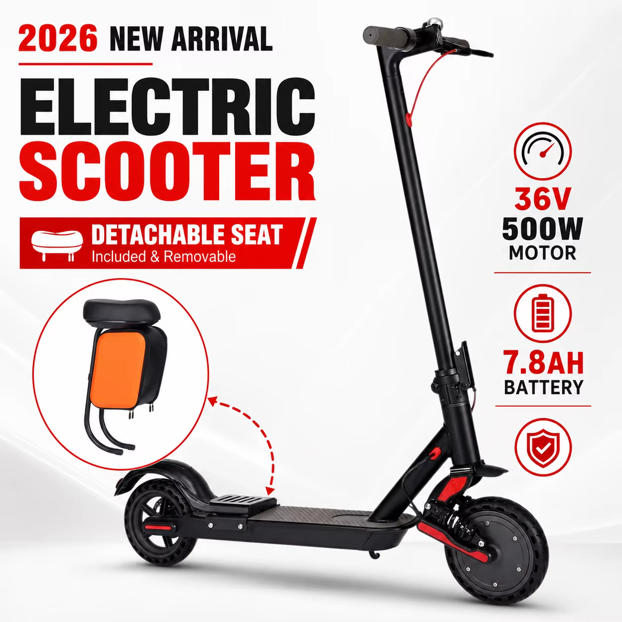 Trottinette électrique pliable 36V 500W avec siège amovible