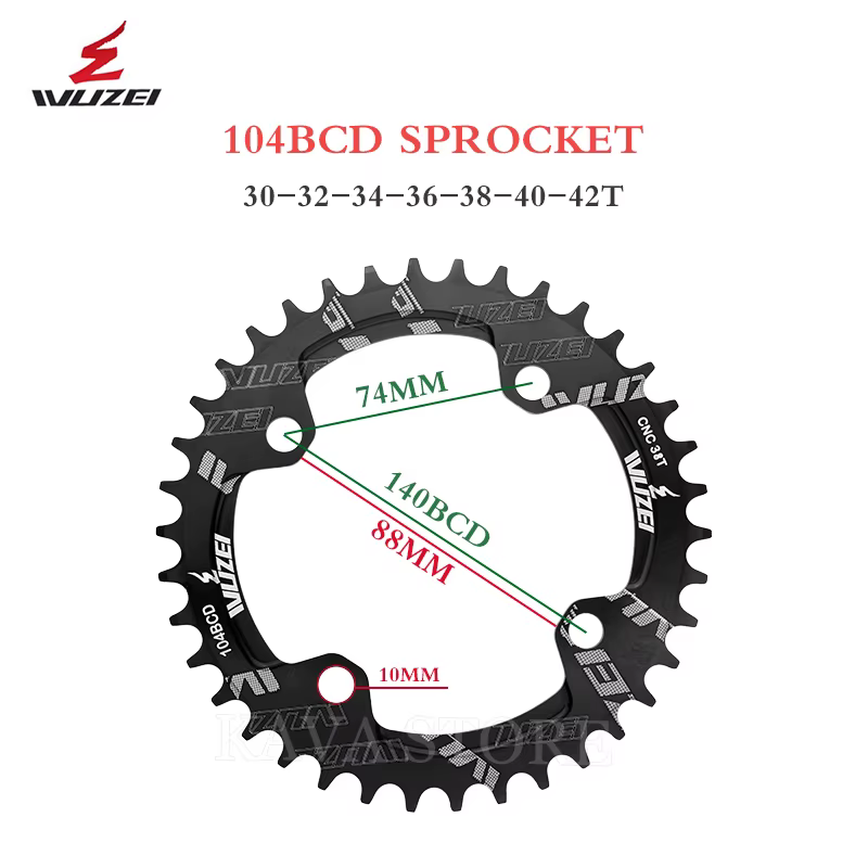 Plateau de chaîne VTT Wuzei 104BCD Narrow Wide 104 BCD Couronne Pignon VTT 30 32 34 36 38 40 42T