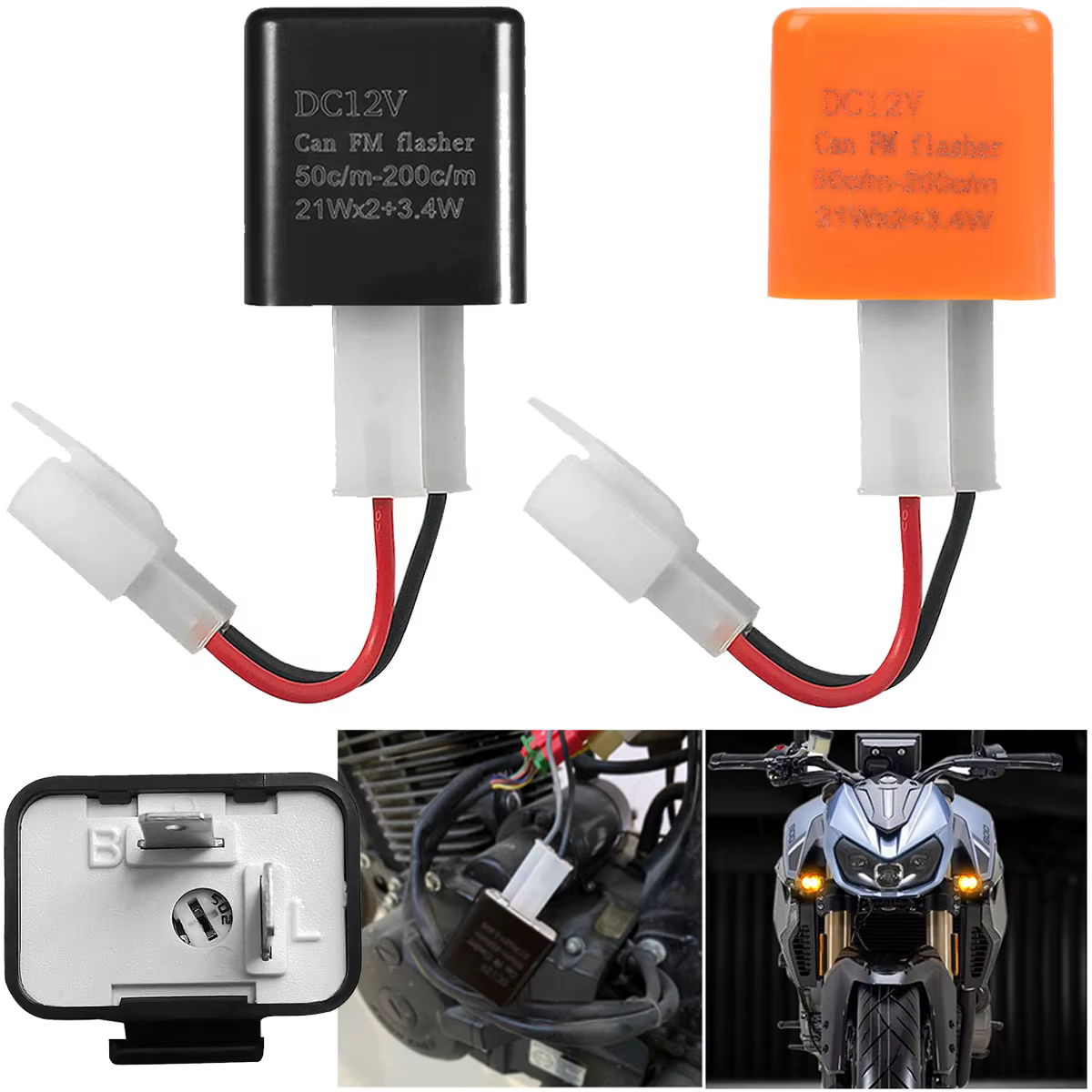 Relais de clignotant électronique LED réglable à 2 broches avec fils pour vélos motos scooters clignotants
