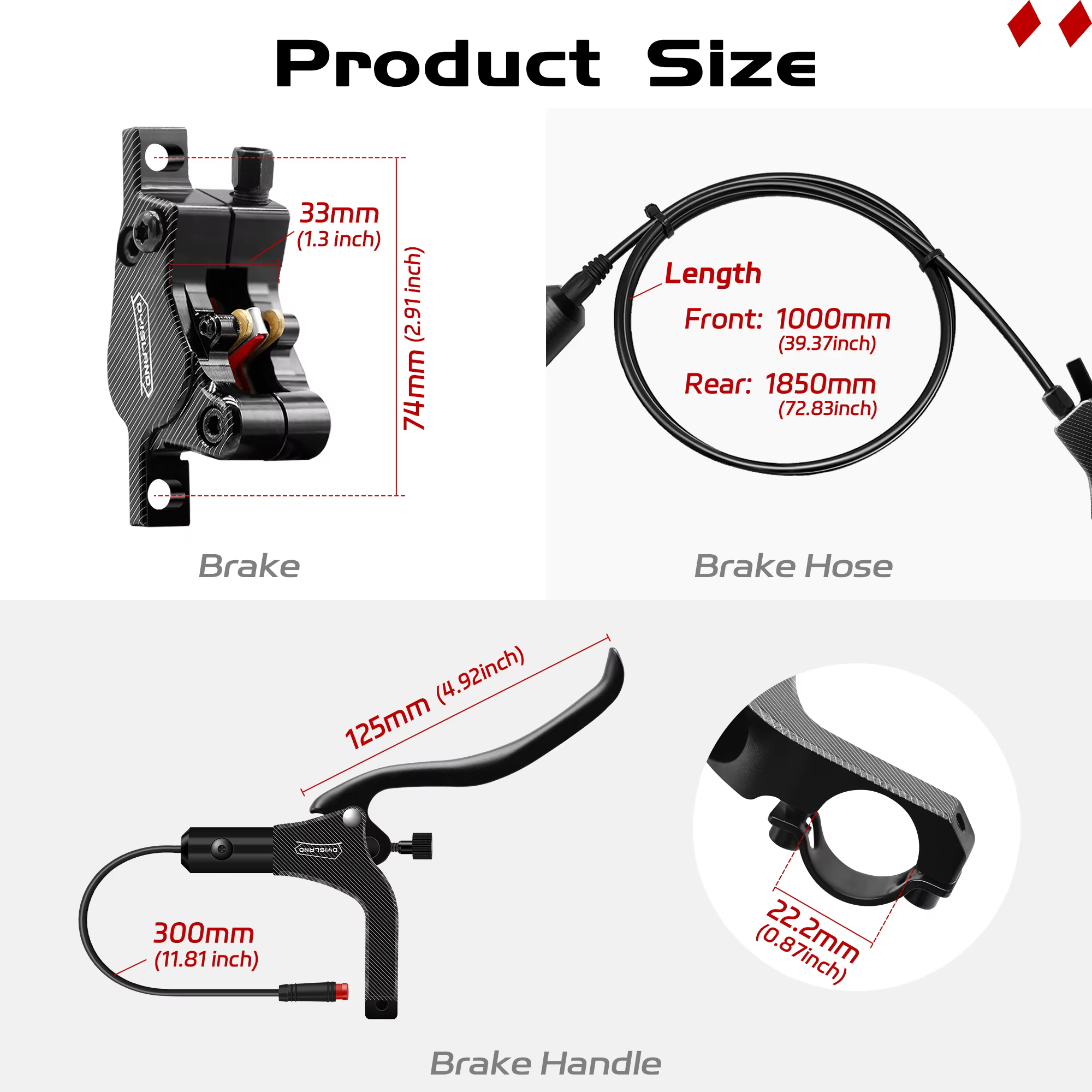 Ensemble de freins à disque hydrauliques pour vélo électrique DYISLAND LD200 2 pistons