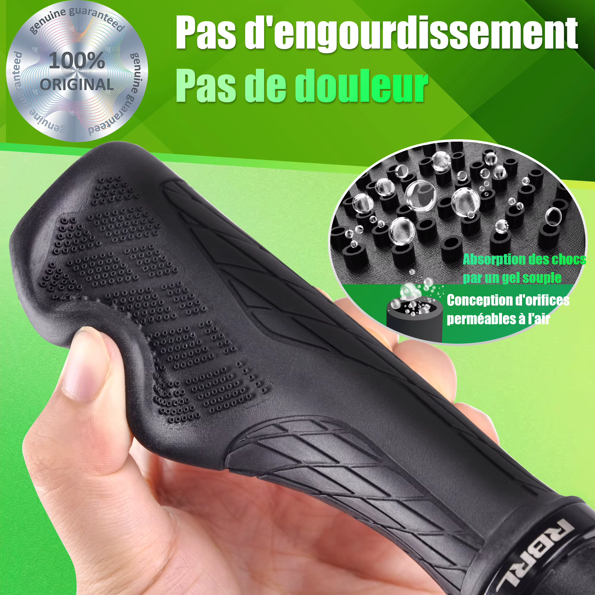 Poignées de vélo anti-aldes ergonomiques en caoutchouc souple