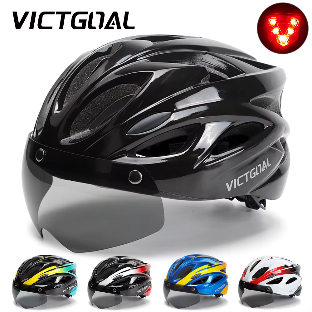 VICTGOAL Herren Fahrrad Helm Rückleuchte Magnetische Brille UV400 Linse Sonnenblende