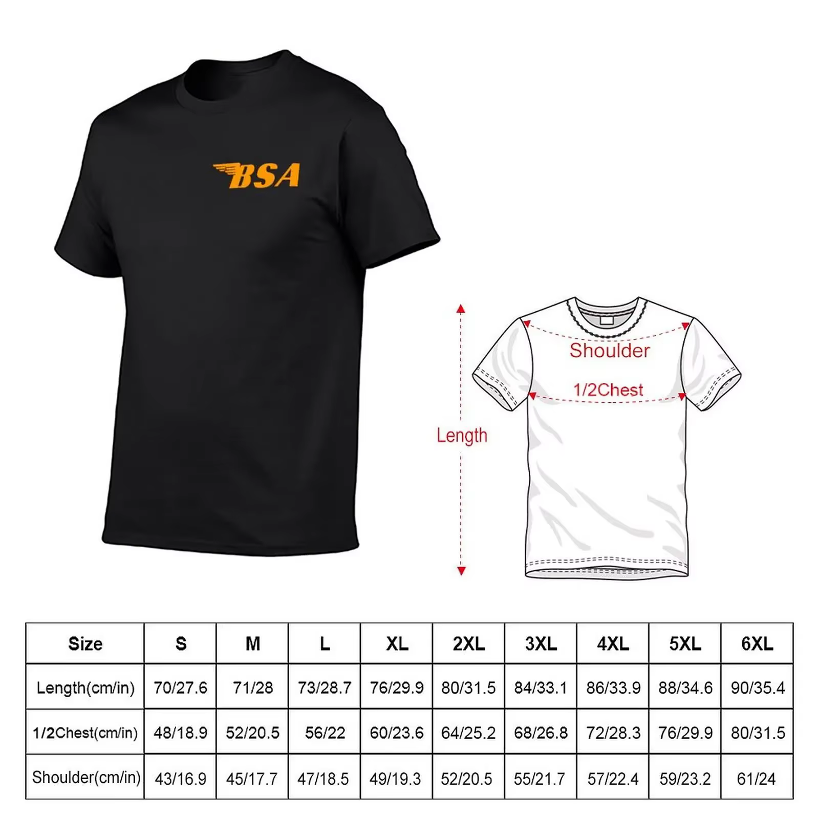 T-shirt orange vintage pour hommes, vêtements de rue, vêtements personnalisés, médicaments, bsa