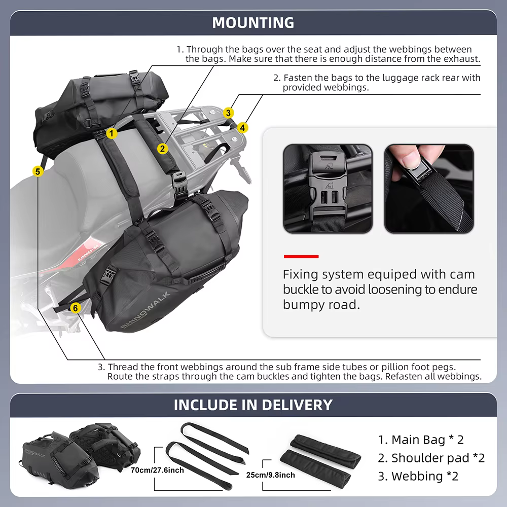 Rhinowalk 2 pièces sacoche latérale de selle de moto 18L/28L/48L étanche universelle moto équitation bagages stockage sac de voyage
