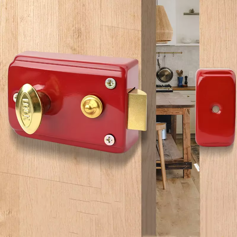Serrures rouges rétro pour porte extérieure, sécurité antivol, serrure d'assurance multiple, serrure de porte en bois pour quincaillerie de meubles