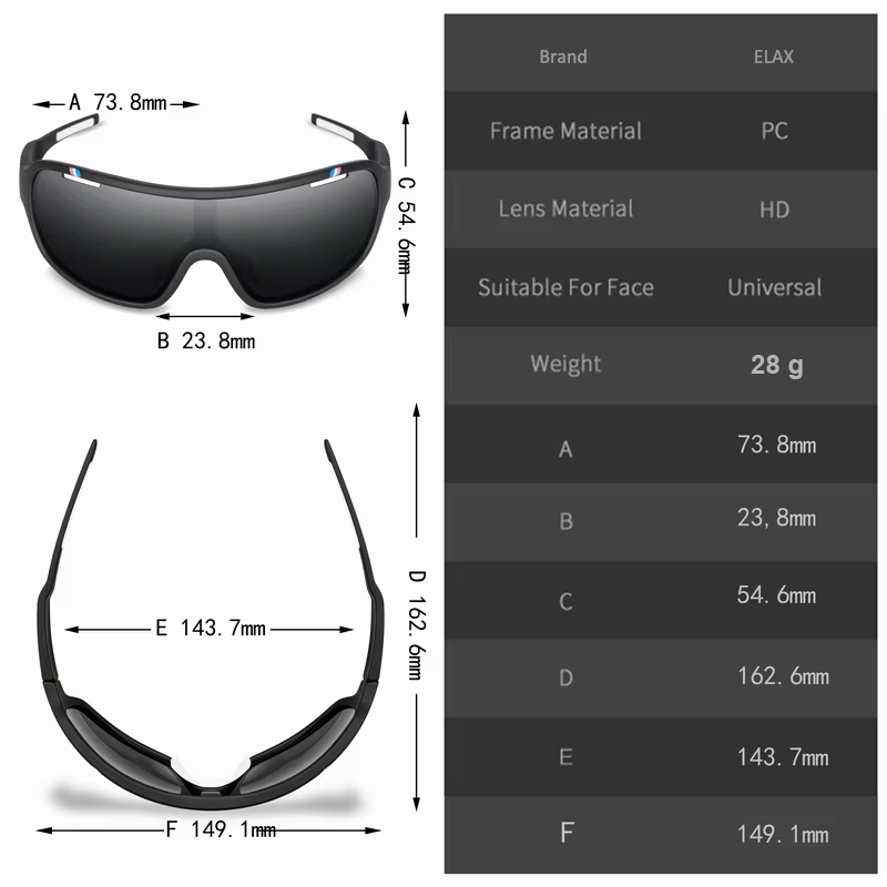 Lunettes de cyclisme ELAX BRAND avec protection UV pour hommes et femmes